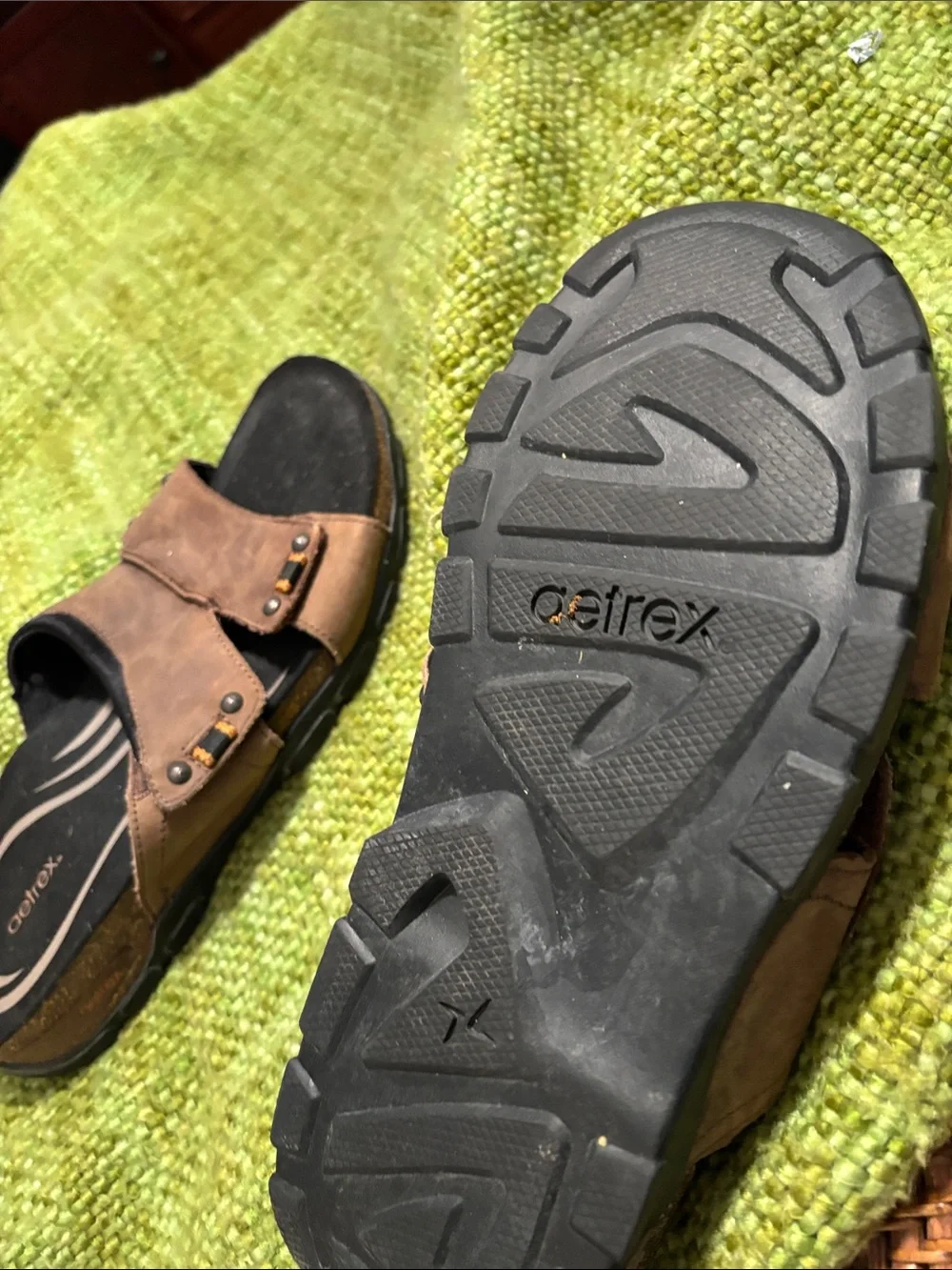 Aetrex Men's Brown and Black Dual-Strap Slide Sandals